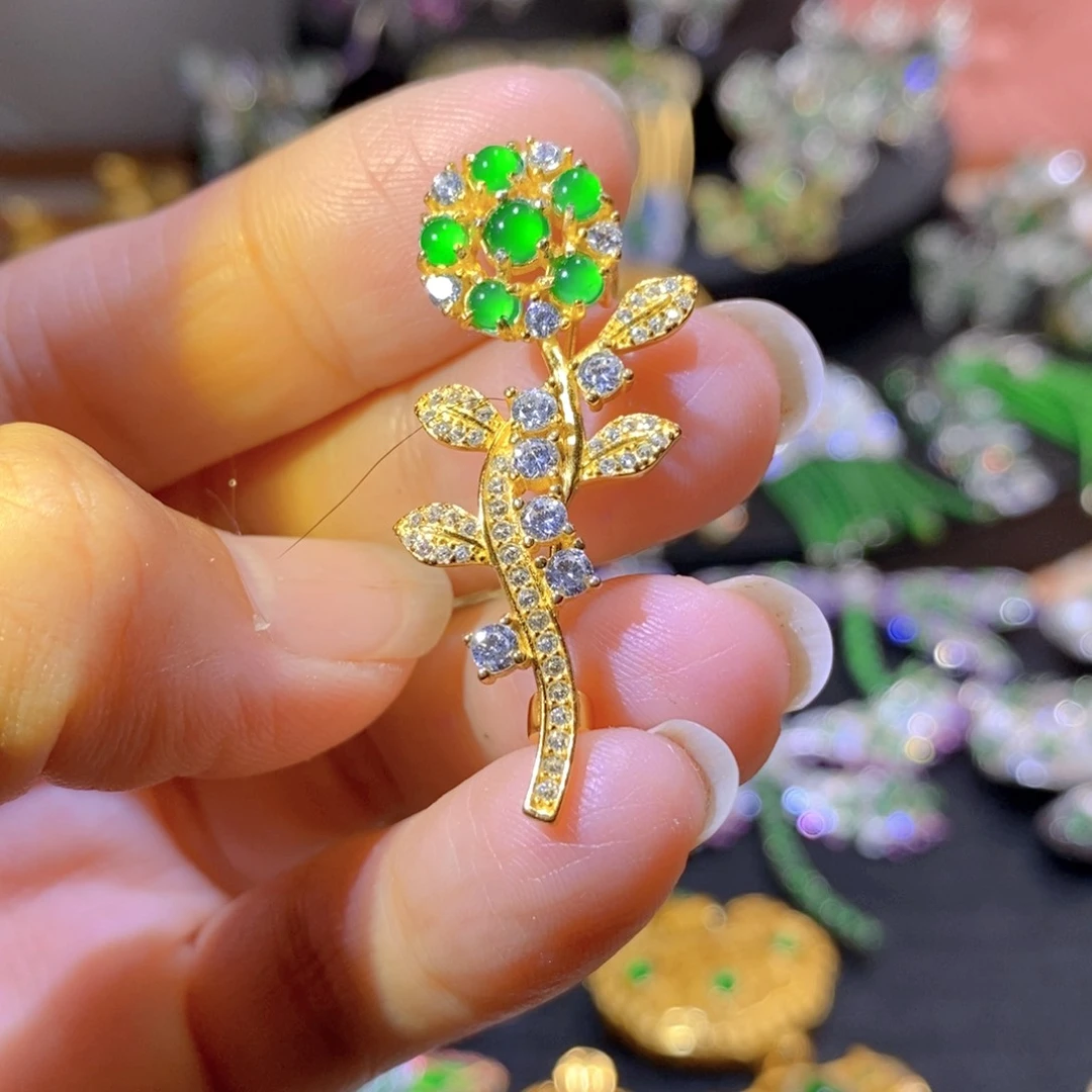 吊坠(不含链)银S925镶嵌翡翠