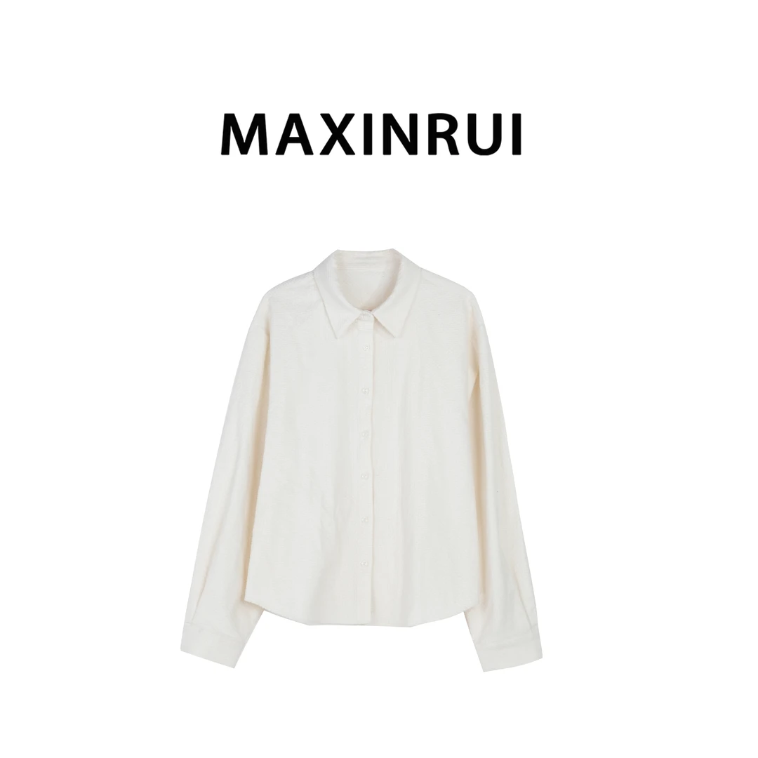 MAXINRUI 米白休闲气质极简百搭时尚灯芯绒衬衫RRM2506