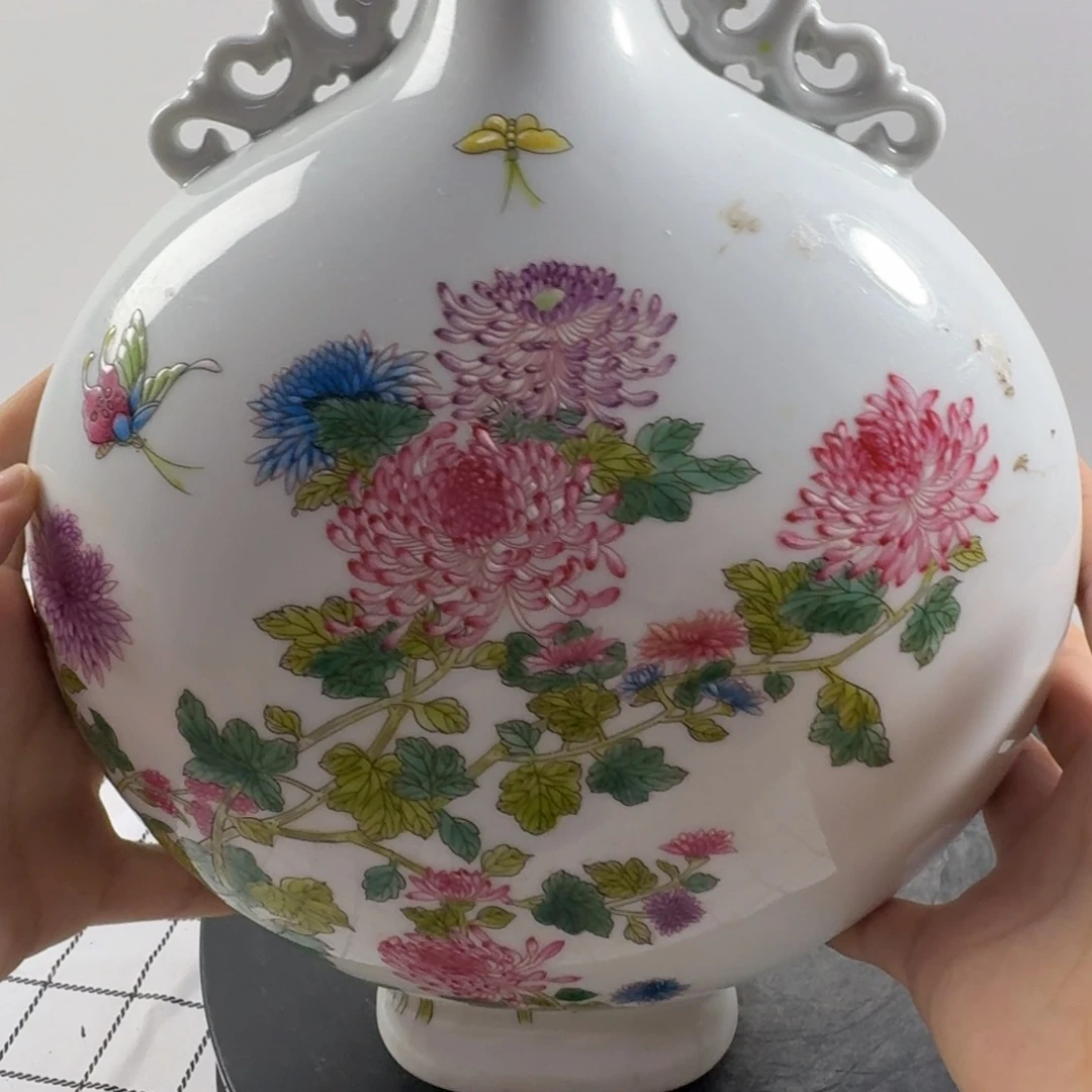 波***瓶粉彩花卉纹陶瓷瓶