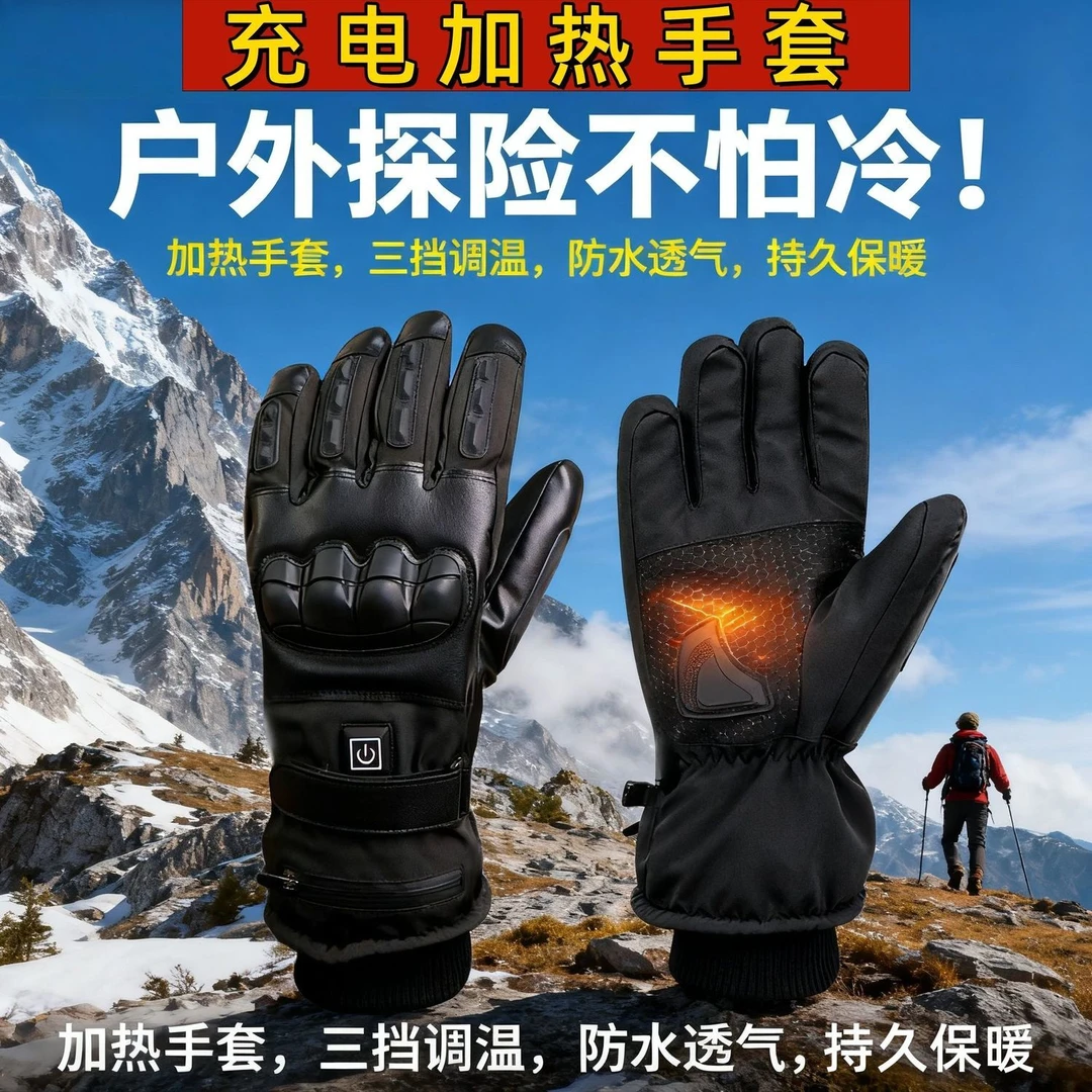 摩托车骑行电加热手套冬季加厚防风防水可充电防寒防滑骑行手套