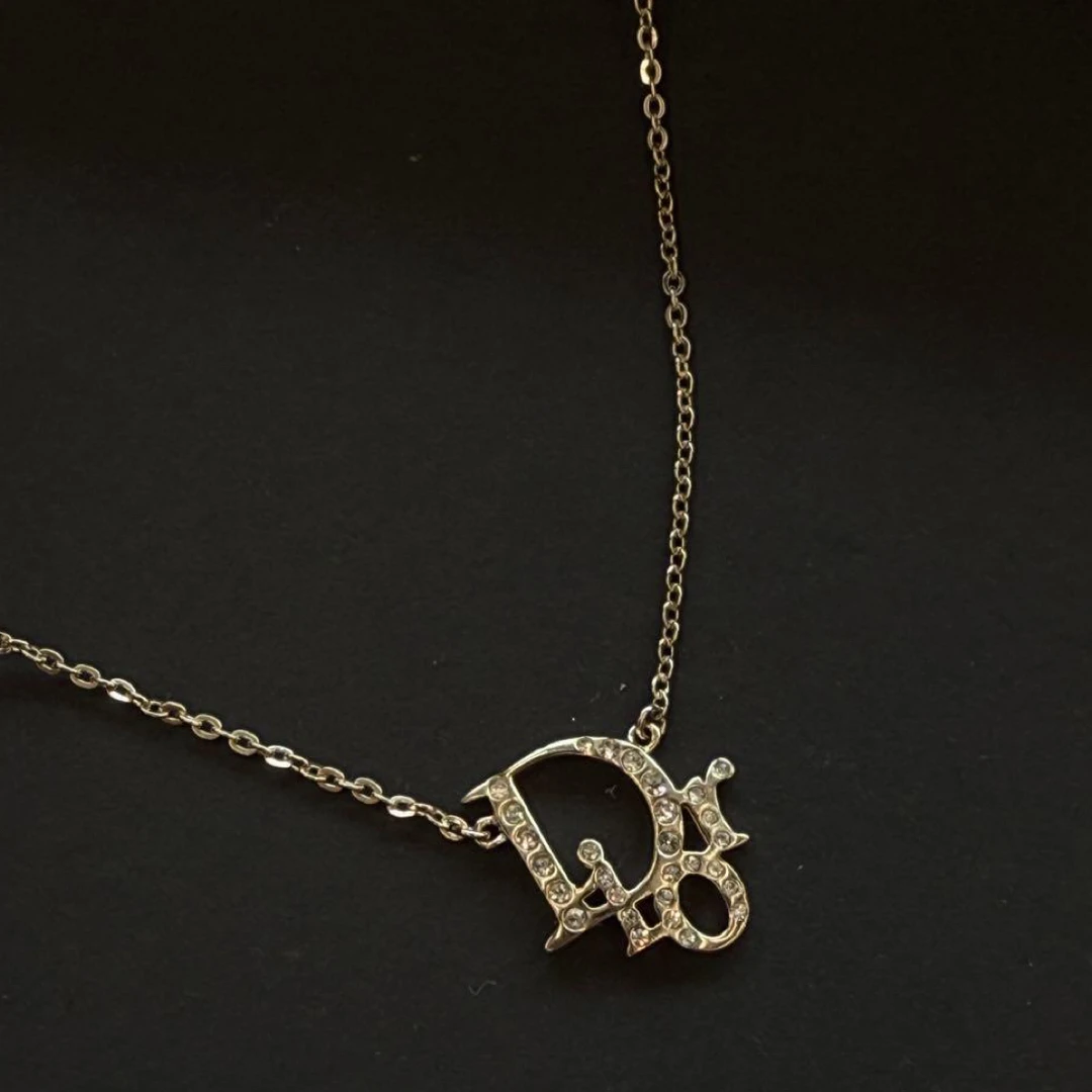 95新 DIOR/迪奥 银色满钻logo项链92140020