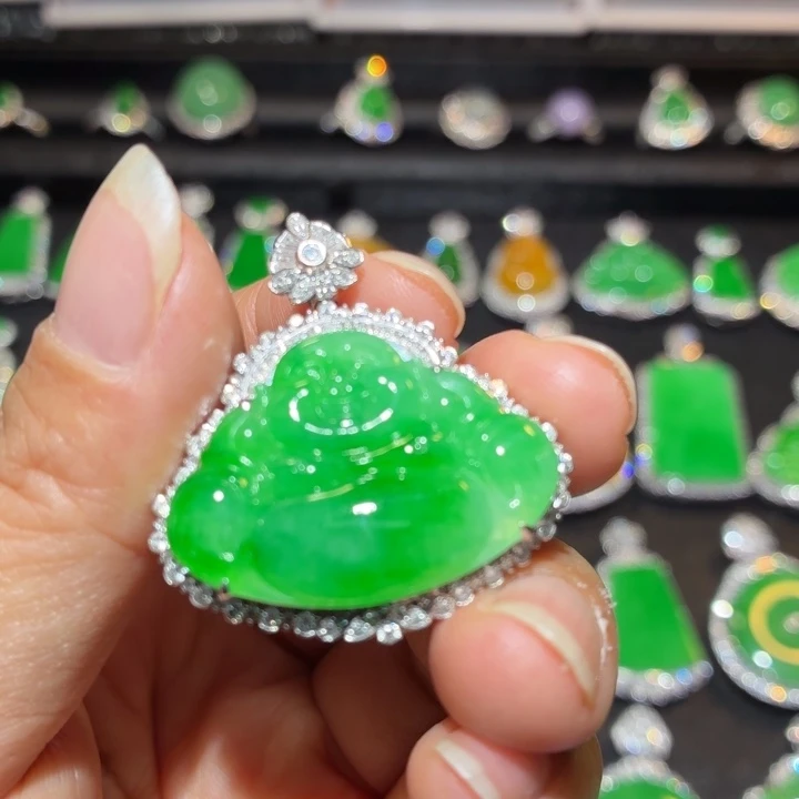 翡翠18K金镶嵌吊坠(不含链)翡翠