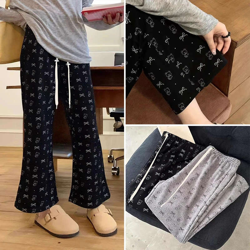 生完也能穿孕妇裤子春季外穿蝴蝶结印花微喇叭裤休闲裤显瘦九分裤