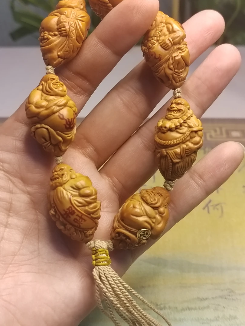 2.3大尺寸整身金标恶僧，强行招财 手工橄榄核雕手串
