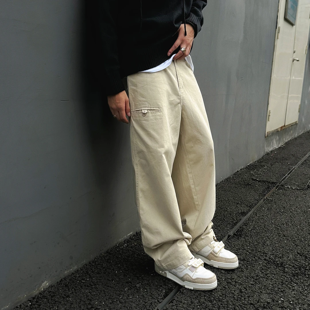 【UNAPS】秋季美式复古cleanfit直筒松紧腰工装裤男女宽松休闲裤子