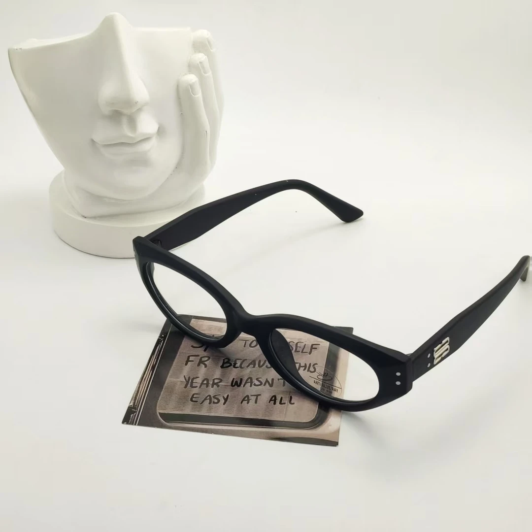 【3107】黑色猫眼粗框平光镜插针复古显脸欧美风个性时尚百搭不出错