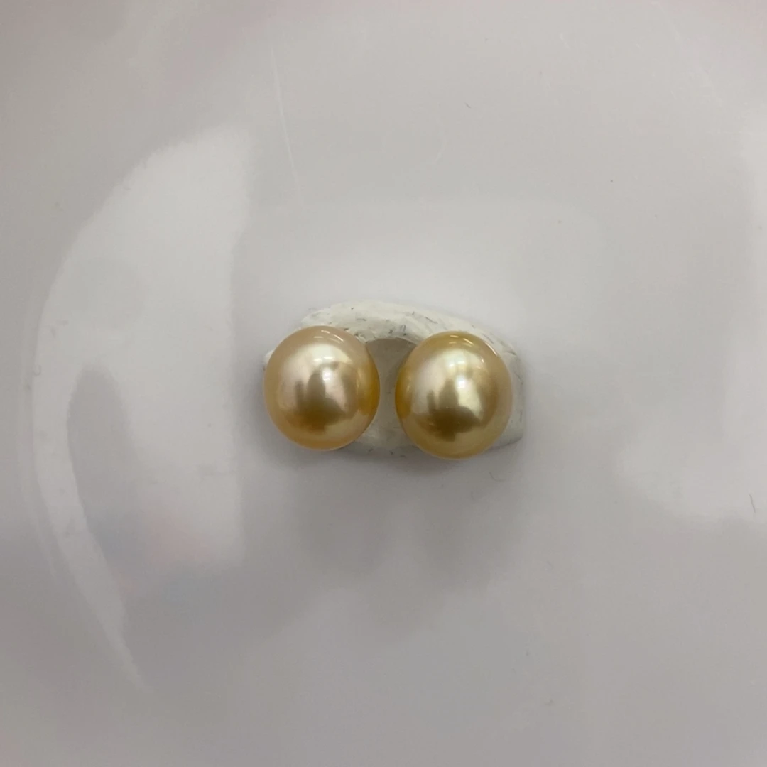 海水珍珠裸珠金珠对珠耳坠10.5-10.6mm