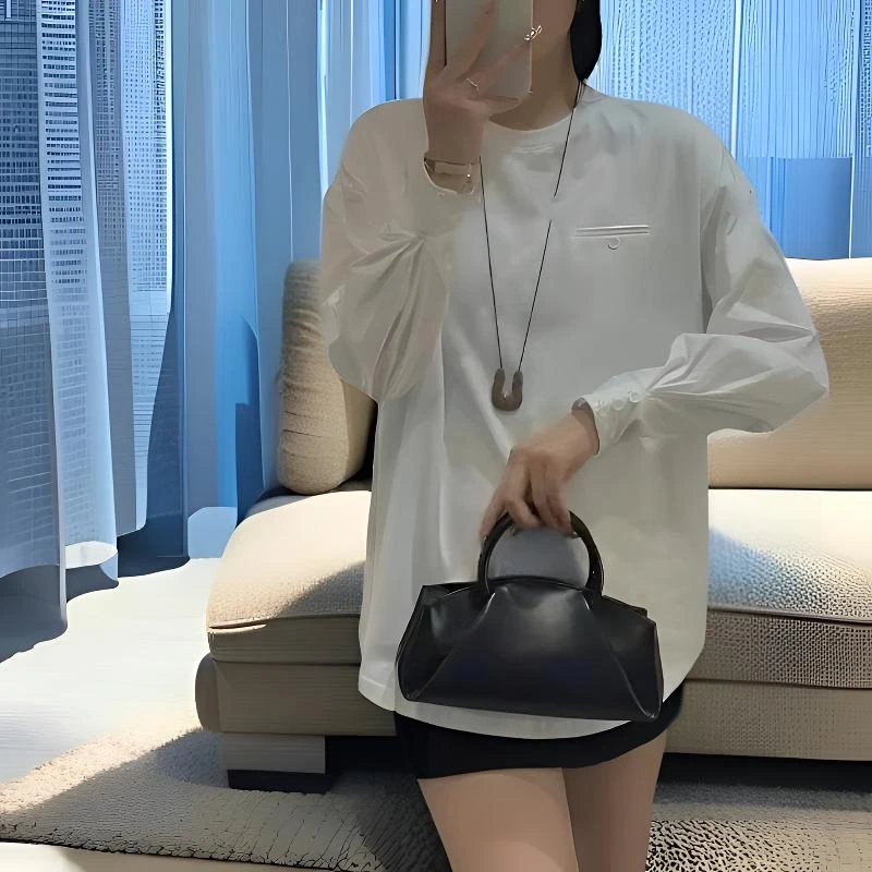 胖姐严选秋冬加绒打底衫长袖白色时尚休闲百搭圆领韩版