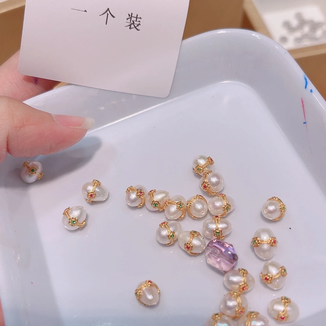 水晶珠宝半成品银S925镀金镶嵌136 。