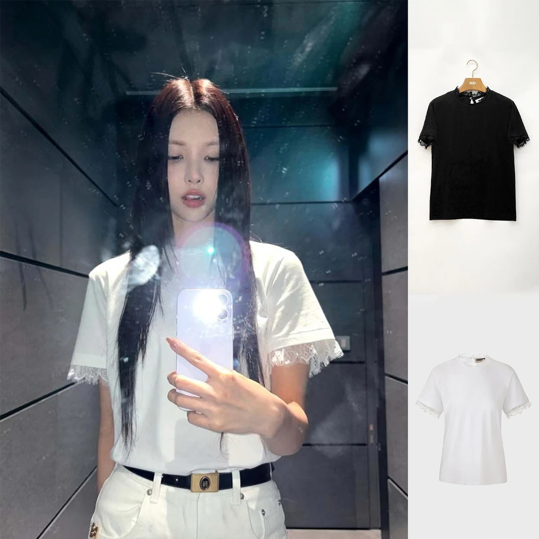 [yunah同款]EENK设计师品牌蕾丝边T恤衫休闲 DSC买手店 AY6E04007
