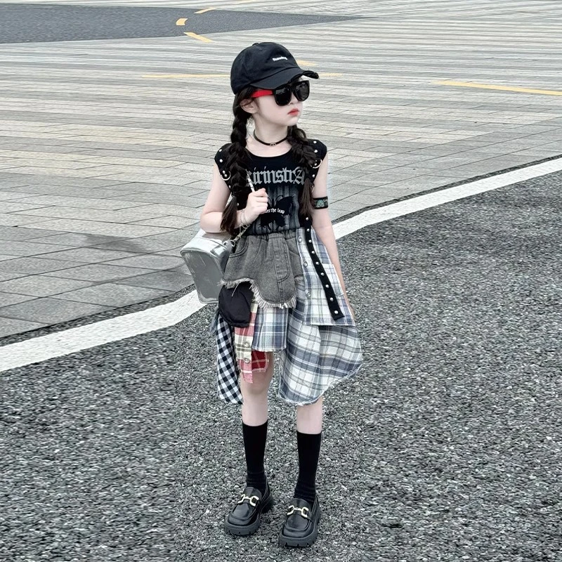 女童夏季套装2025新款潮酷穿搭儿童酷飒拽姐网红炸街大童女装夏装