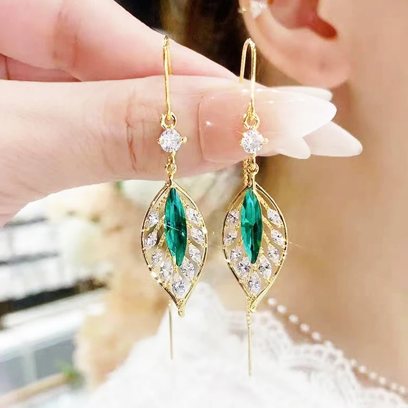 锌合金锆石耳饰 金枝玉叶耳线女时尚高级耳钉轻奢高级感气质耳环