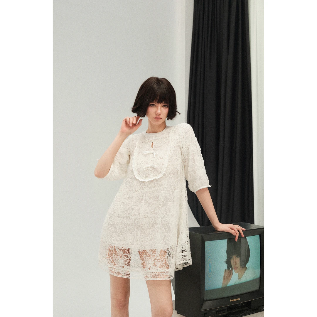 FOREVERCAN“奥古斯都”宫廷风客订镂空蕾丝收腰连衣裙 SD21709