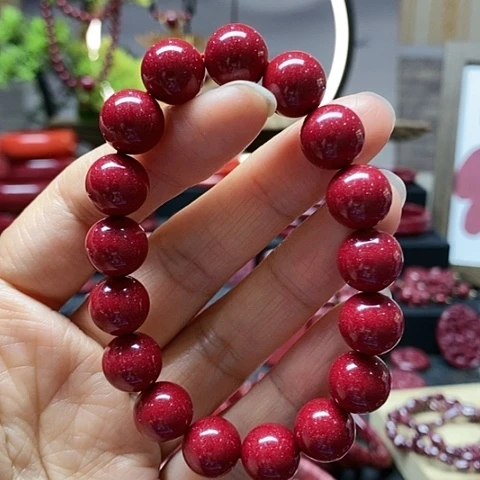 天然辰砂红晶砂卡12手链