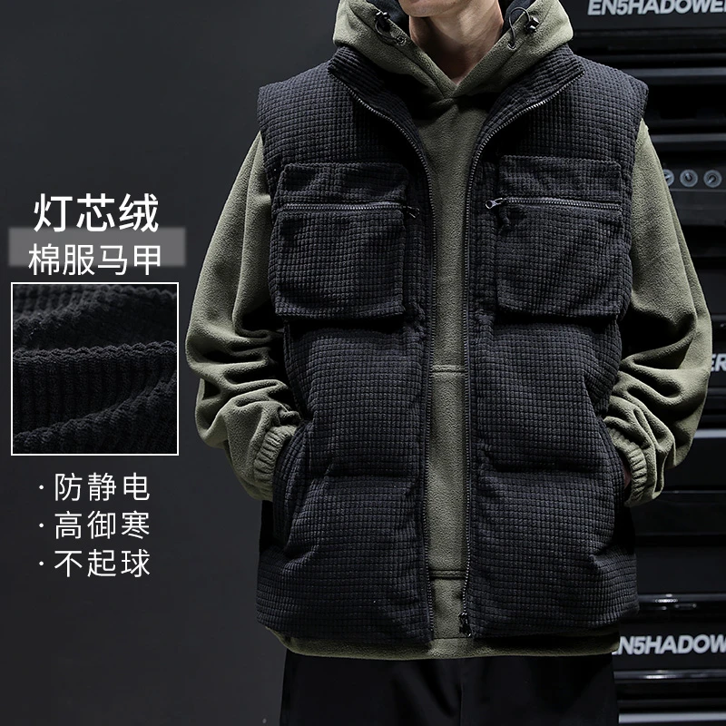 MJ0003冬季马甲男大码灯芯绒坎肩棉服加绒加厚保暖外套