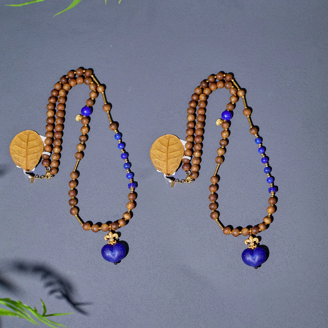 沉香【歪歪】沉香圆珠心形青金石DIY项链（多样性发一）XB-J4407