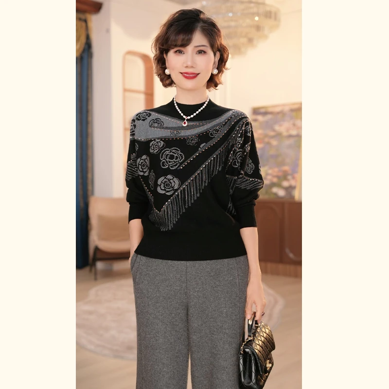 中年妈妈冬装针织衫2025新款洋气毛衣中老年女装打底衫时尚上衣服