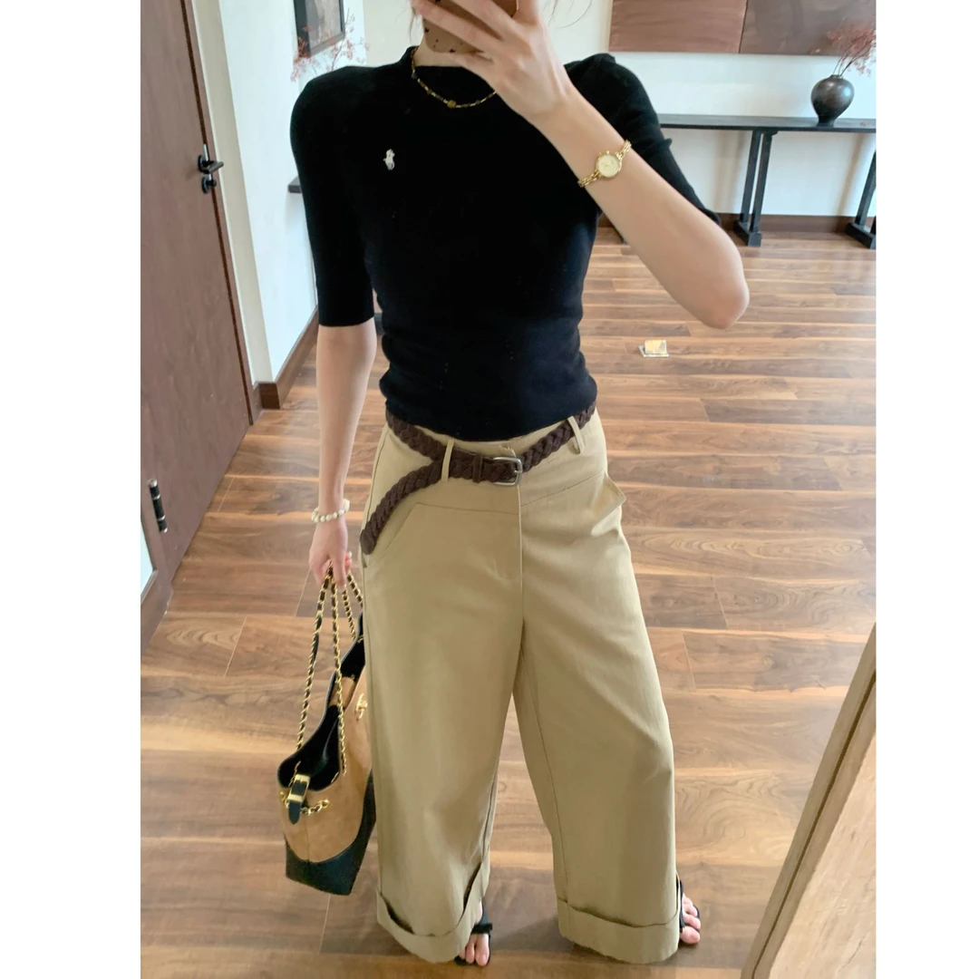 【芝士Cheese】小晴空 休闲百搭女款简约时尚卡其色直筒通勤长裤