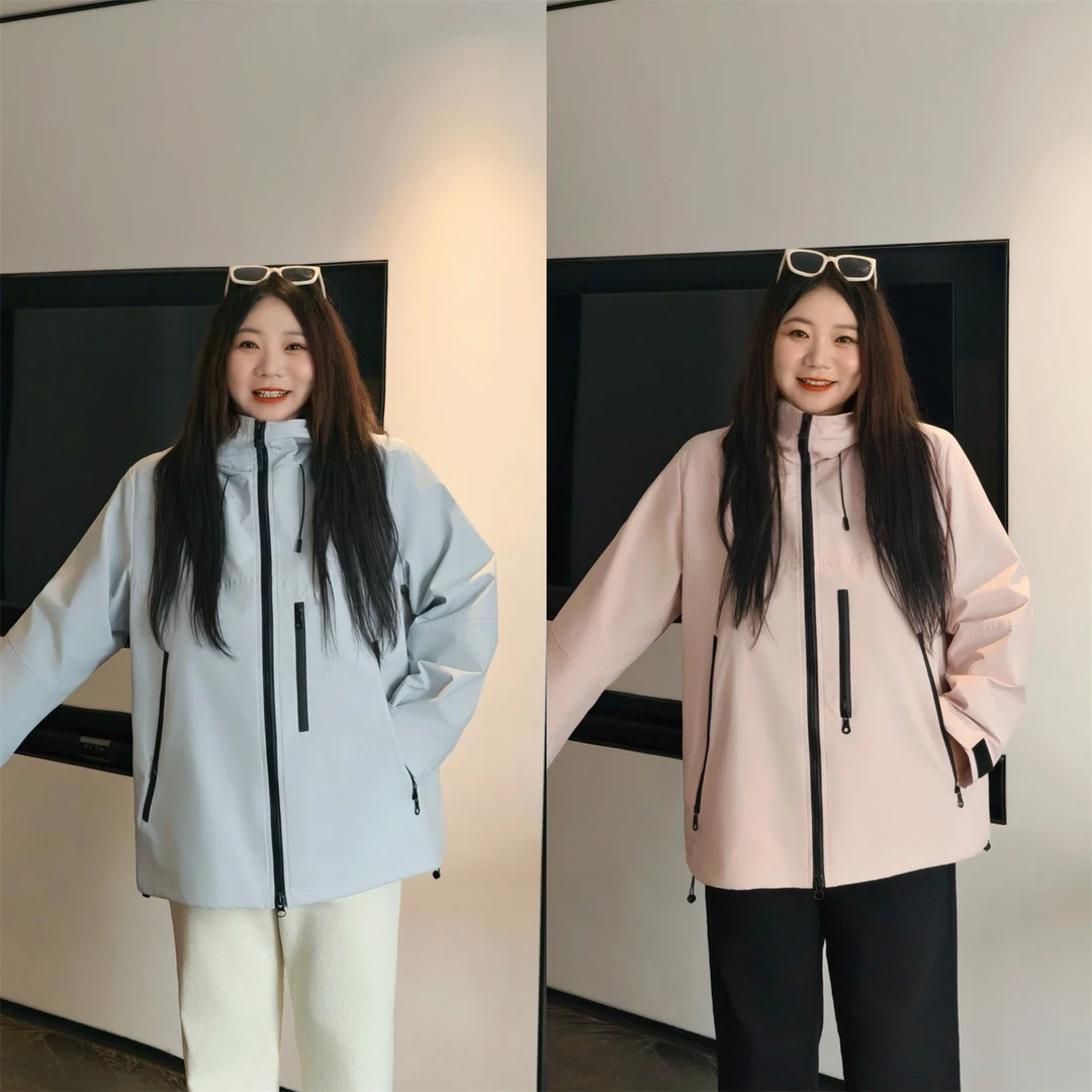 大码女装秋季花契200斤胖mm软壳款港风连帽冲锋衣登山服13862-H