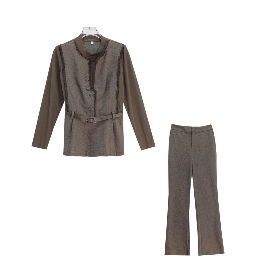 高级感时尚收腰上衣修身显瘦休闲裤套装S2498