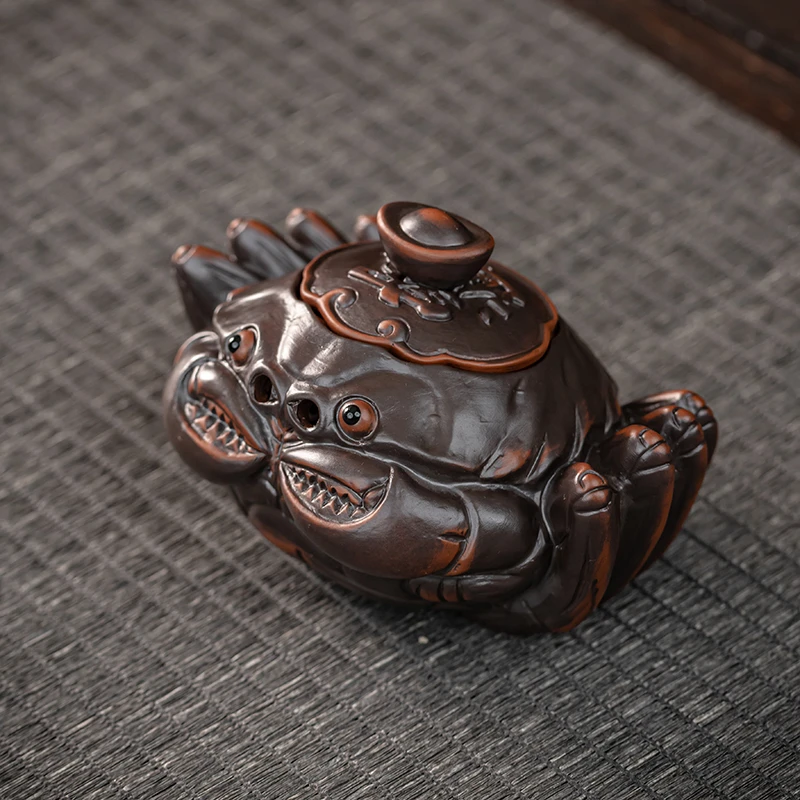 紫陶螃蟹壶单壶大容量防烫创意图案家用高档个人专用茶壶泡茶神器