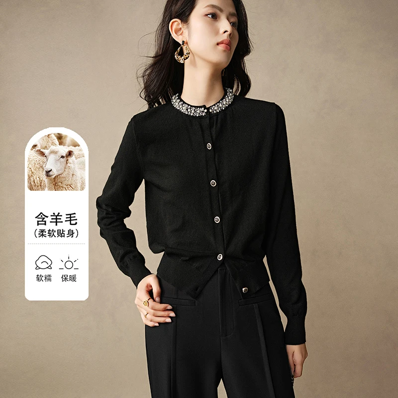 晚白【新品】2025春上衣珍珠含针织衫女24102610