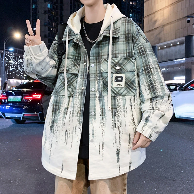 青少年ins时尚上衣新款2025外套潮流休闲宽松痞帅气连帽夹克男装