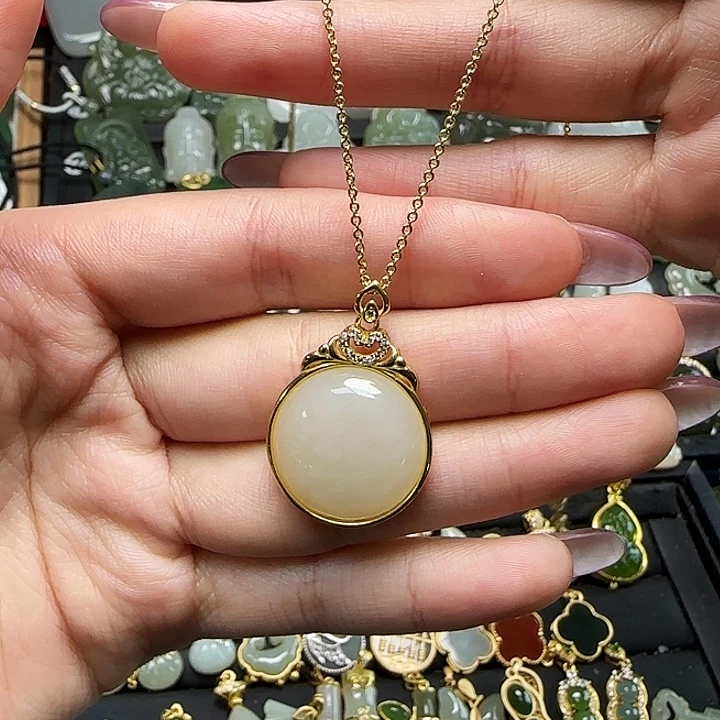 和田玉银S925镶嵌吊坠(赠链)