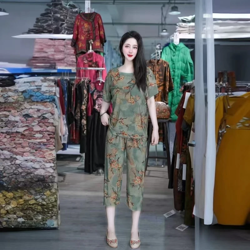 【上衣+裤子】夏季休闲冰丝凉爽时尚套装