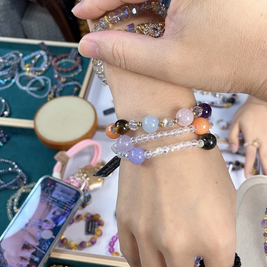 水晶手链银S925镀金镶嵌