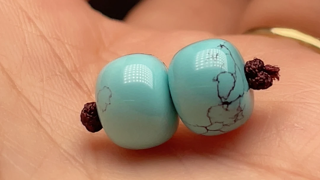 原矿绿松石高瓷蓝 水草纹 老型 尺寸9x6.5mm 克重1.83g