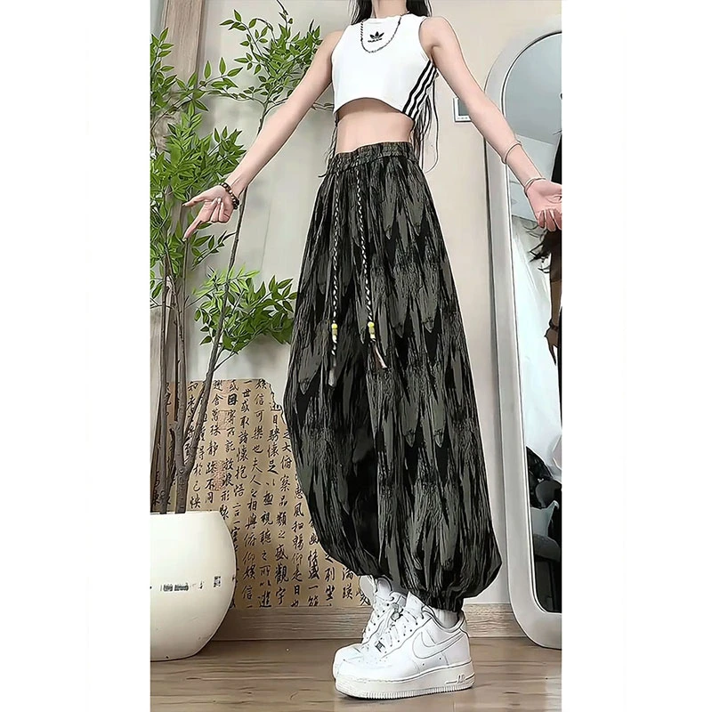 新中式国风冰丝裤子男女夏季薄款设计感束脚灯笼裤宽松阔腿休闲裤