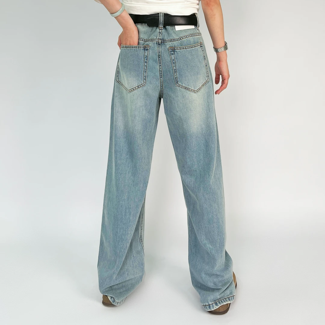 【MadeStyle】Cleanfit春款浅蓝色美式复古直筒百搭牛仔裤水洗0078