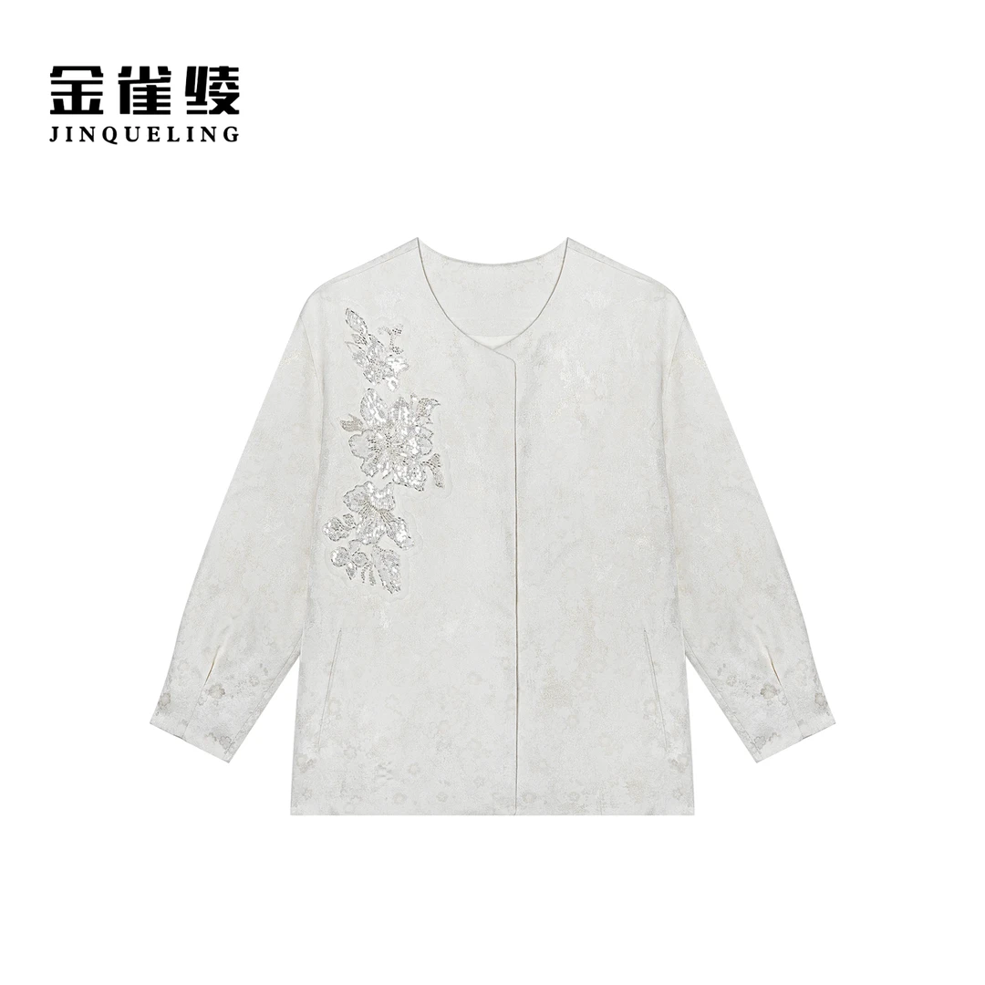 金雀绫【财阀夫人】设计师感重工设计钉珠圆领外套SZA1T066