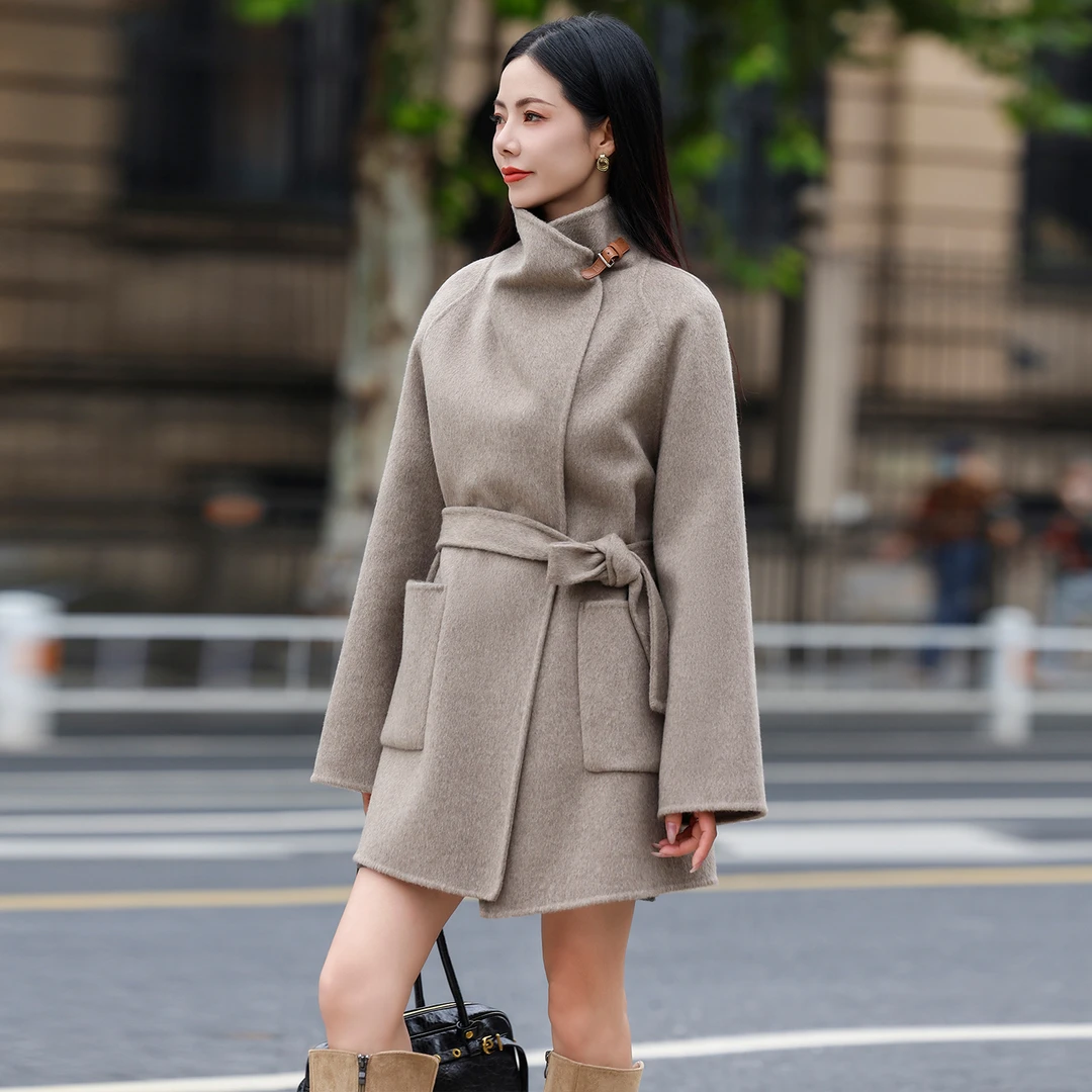 高级感灰色双面羊毛绒大衣女款2025新款秋冬巨好看小个子毛呢外套