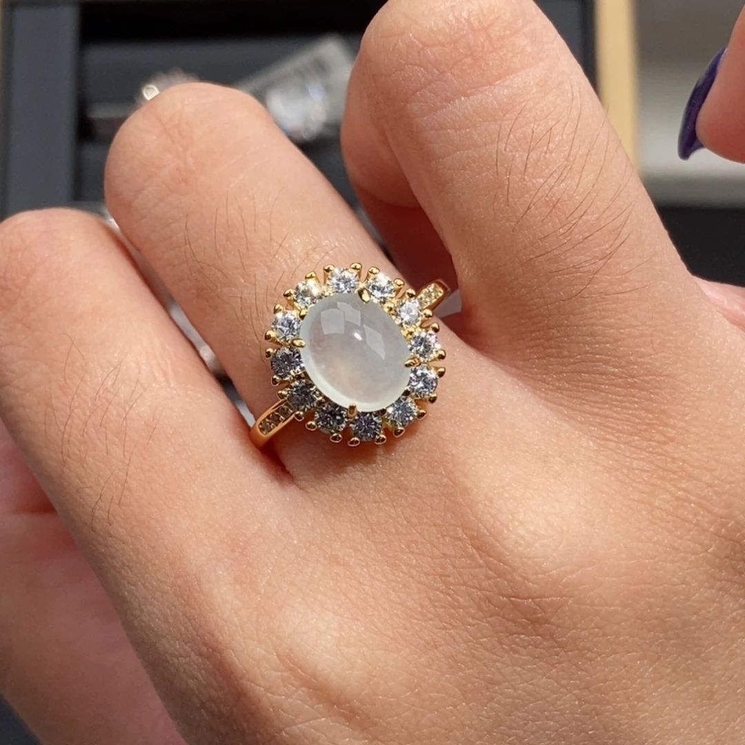 银S925镶嵌戒指翡翠纯天然缅甸翡翠A货戒指