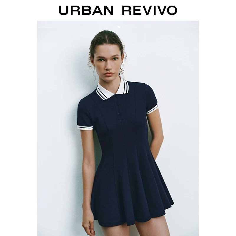 UR2025秋季新款女装时尚运动风撞色拼接短袖连衣裙UYU750060