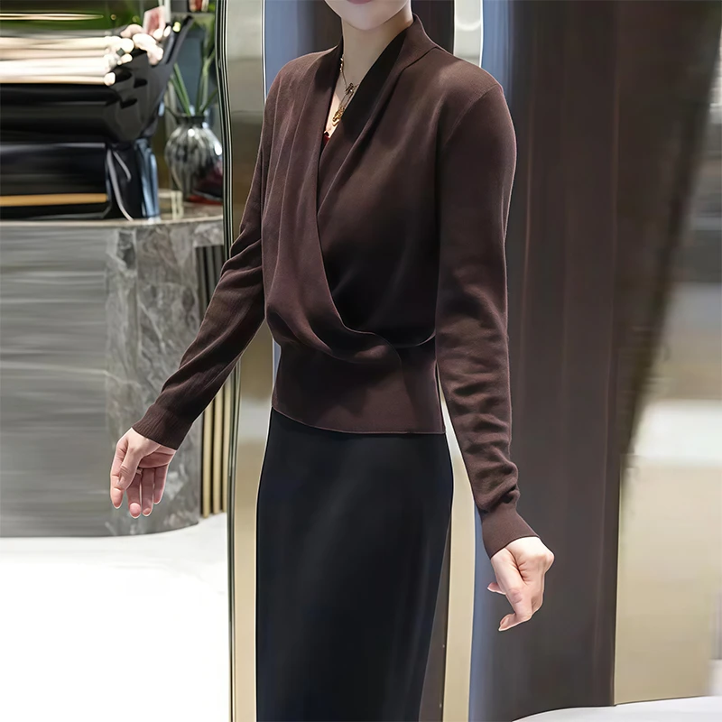 SJ-KS秋季高级感交叉V领短款针织衫