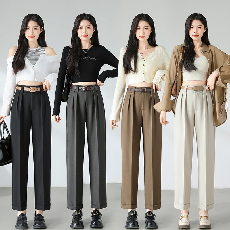 秋季新款小个子直筒八分九分西装裤女宽松垂感显瘦烟管裤裤子9102