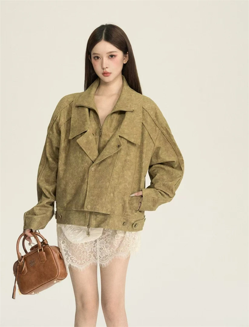 【CHUN ZI】机车风街头铆钉宽松百搭外套女装秋季设计感男友风上衣