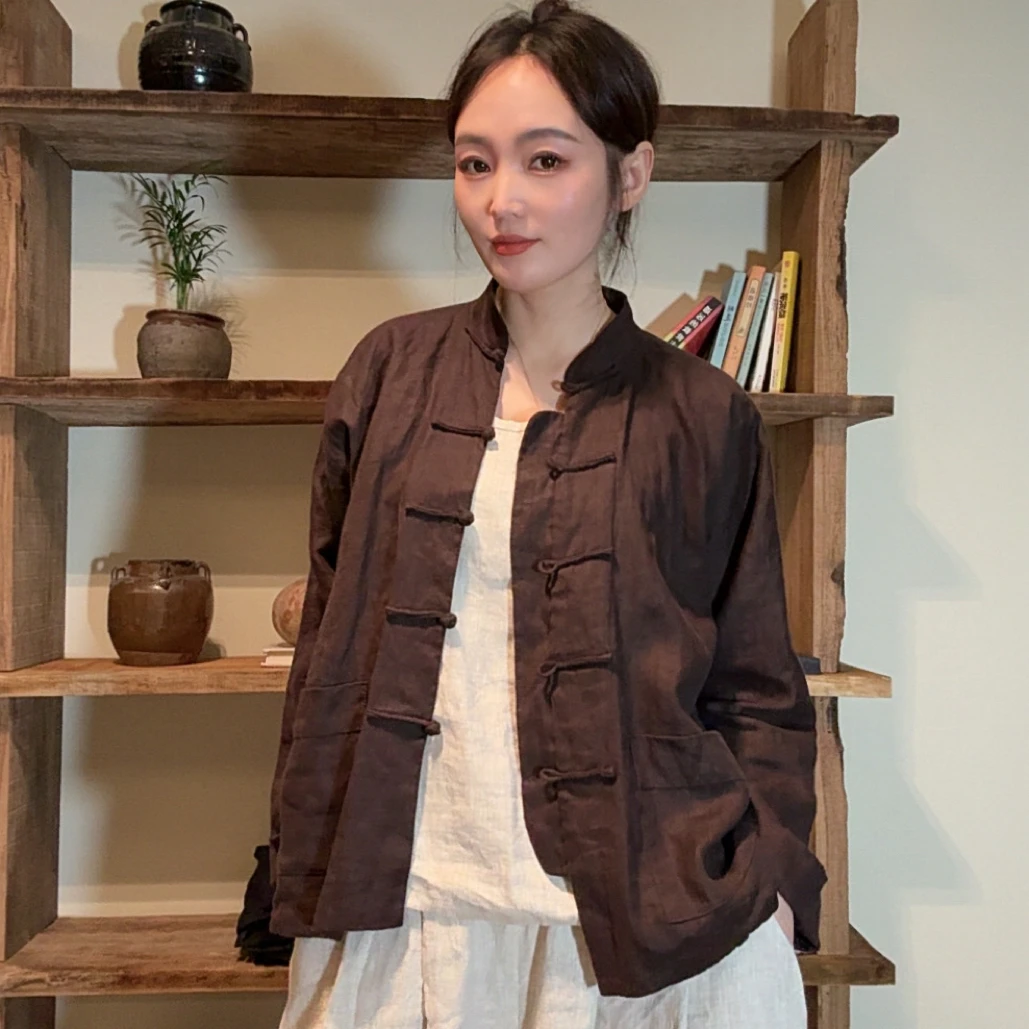 古月四时｜新中式复古手工盘扣亚麻古法剪裁马褂开衫