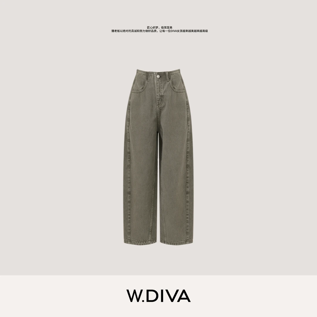 W.Diva【瓦青】雅痞风立体弧形无腰头九分牛仔裤香蕉裤53K273010