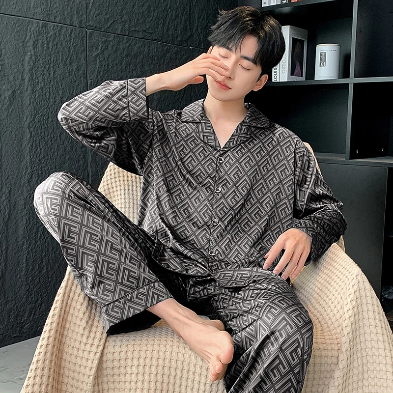 男士睡衣冰丝绸长袖家居服男春秋款夏季2025新款高级感仿真丝薄款