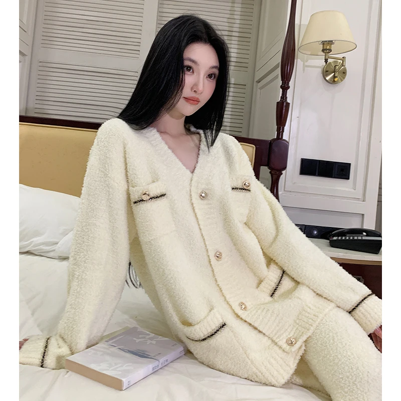 莫里伊【奶白小香风开衫】小众时尚设计休闲可外穿保暖睡衣家居服