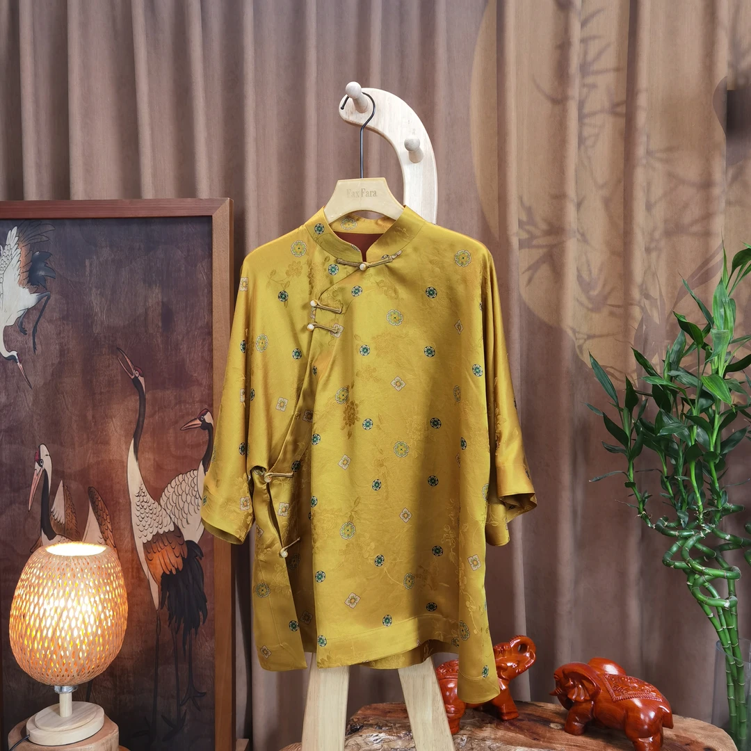 富美国风香云纱太太服F0137黄色宝相花