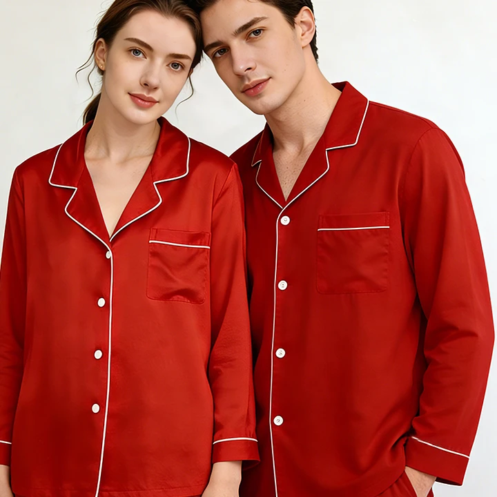 西湖丝韵【红色情侣款-超重磅23.5姆】真丝本命年情侣桑蚕丝家居服