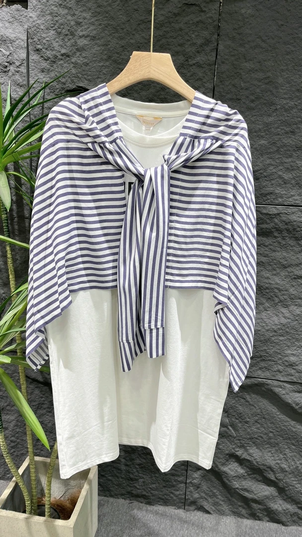 【夏】短袖简约通勤V领T恤套装百搭SM10838——70014118