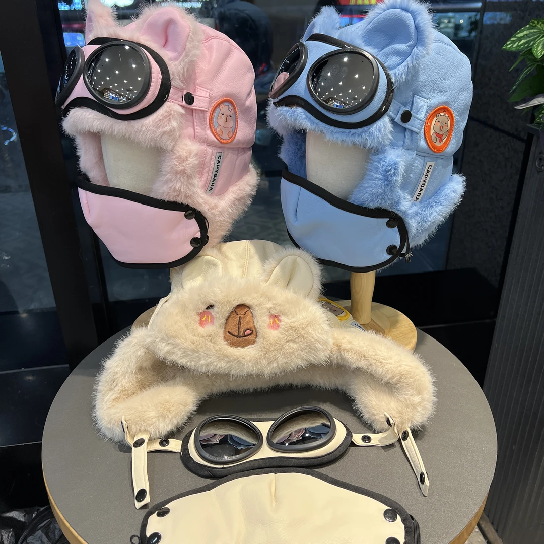 卡皮巴拉帽子儿童雷锋防风面罩防寒一体口罩骑车护耳冬季男孩冬天