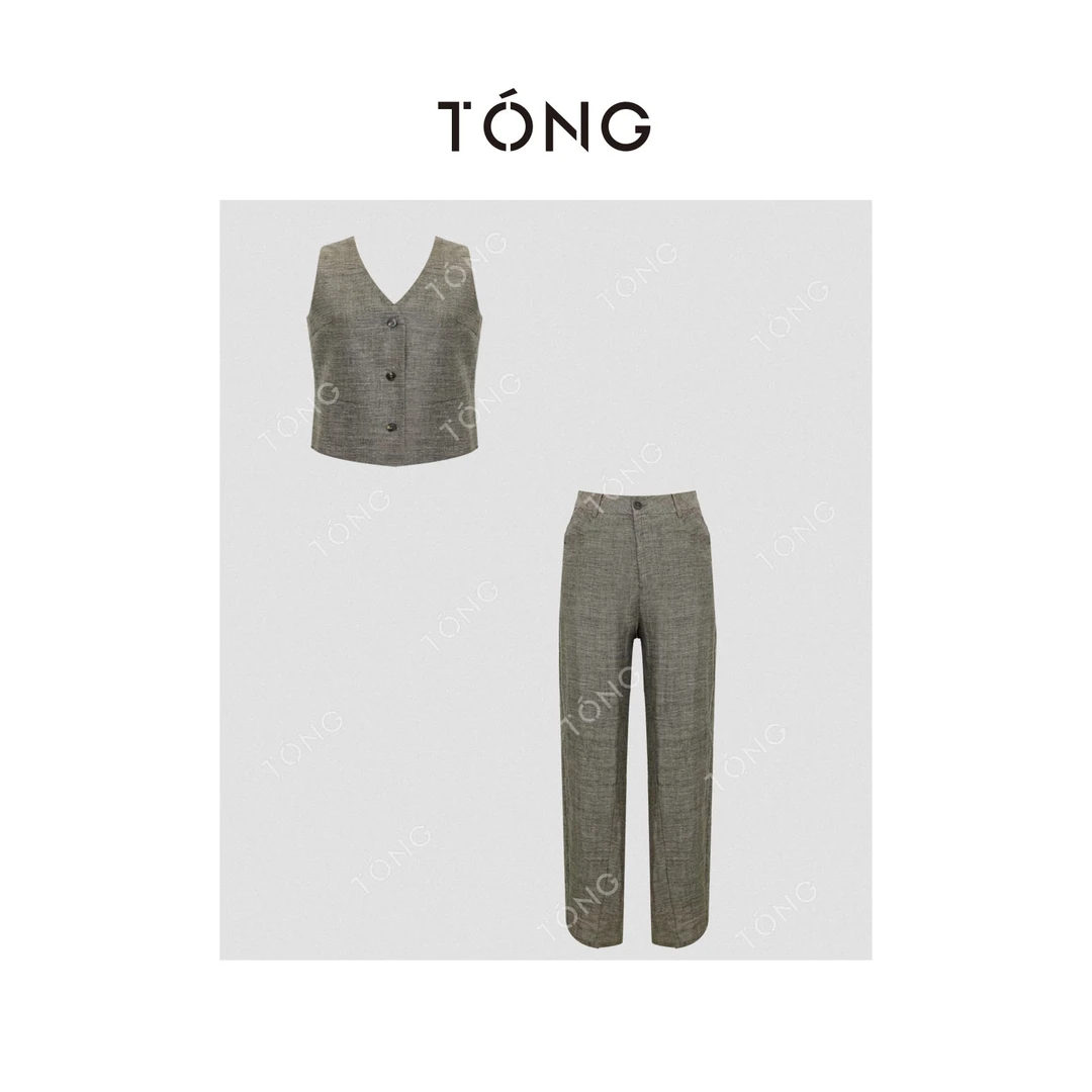 【钱多多】进口一百亚麻马甲休闲裤套装 GX0318