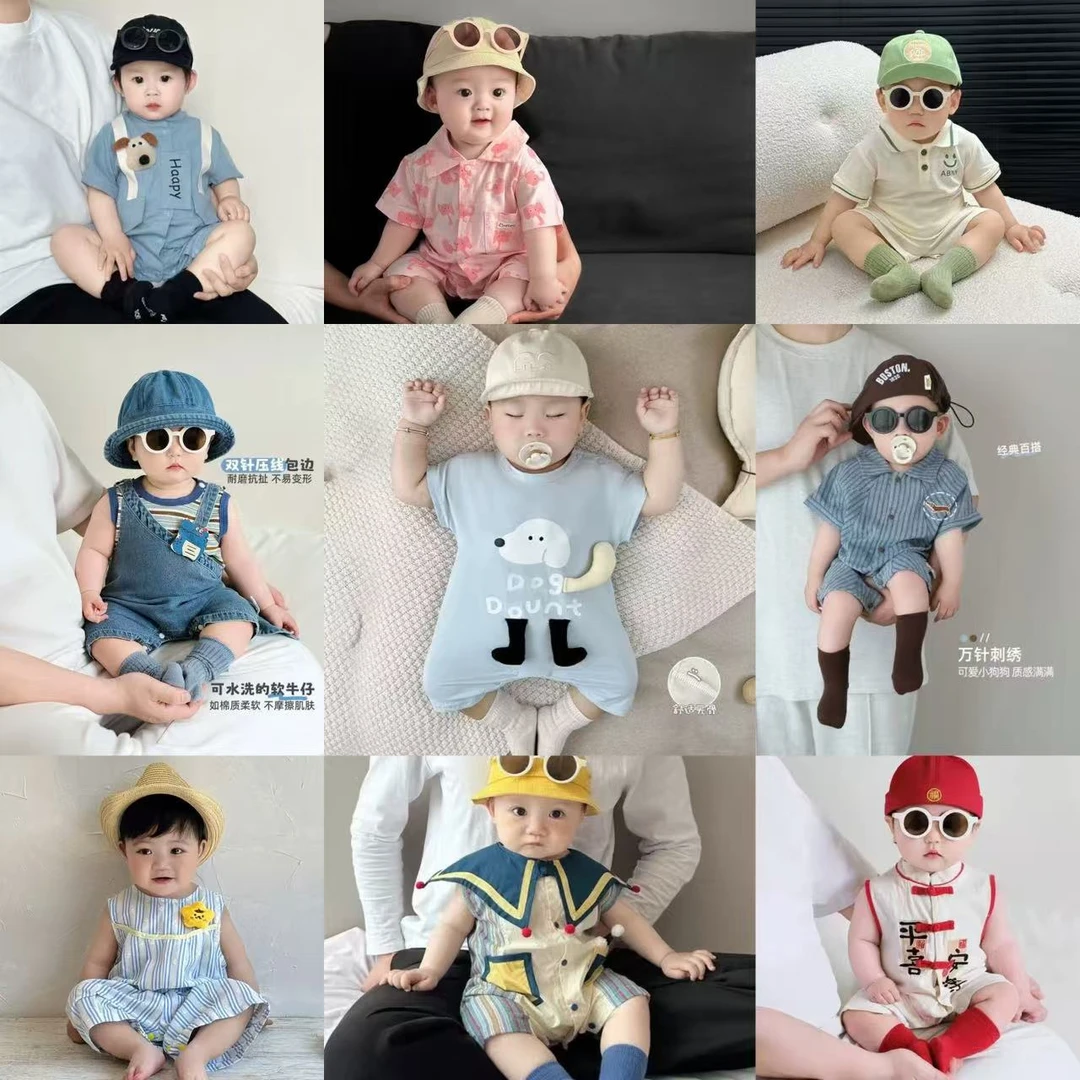 601-699婴儿衣服夏季薄款男宝宝短袖连体衣婴幼夏装外出服套装